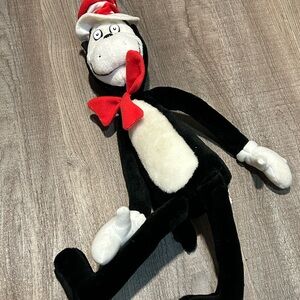 Dr. Seuss Black and White Cat Plush with Red Bow